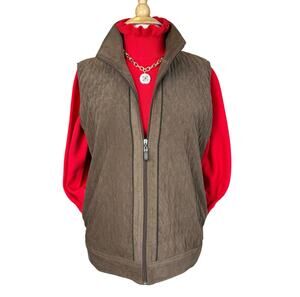 Allison Daley Women's Brown Quilted Vest Full Zip-Up with Pockets Size 16P